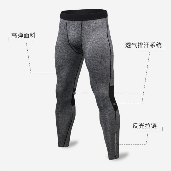 PRO Men's sports long pants with zipper reflective Night running fitness training Elastic quick-drying tight Pants 91301 PRO Men's sports long pants with zipper reflective Night running fitness training Elastic quick-drying tight Pants 91301