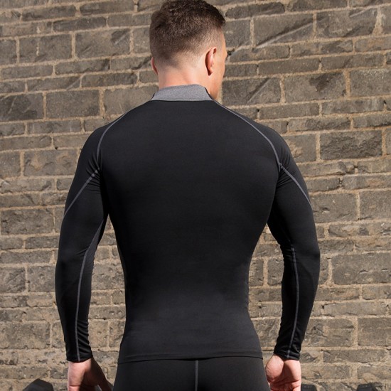 Men's High Collar Fitness Long Sleeve Pro Sports Running Long Sleeve T-shirt Autumn And Winter Elastic Quick-drying Stand Collar Vests 1058 Men's High Collar Fitness Long Sleeve Pro Sports Running Long Sleeve T-shirt Autumn And Winter Elastic Quick-drying Stand Collar Vests 1058