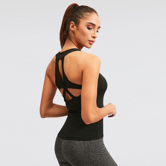 Women's yoga vest, sexy hollowed-out tight quick-drying vest, high-elasticity and breathable fitness and running sports vest 92101