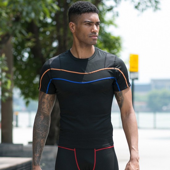 Men's PRO fitness short-sleeved reflective Running training Quick-drying Suit High-Elasticity Tight Suit Sports short-sleeved T-shirt 91209 Men's PRO fitness short-sleeved reflective Running training Quick-drying Suit High-Elasticity Tight Suit Sports short-sleeved T-shirt 91209