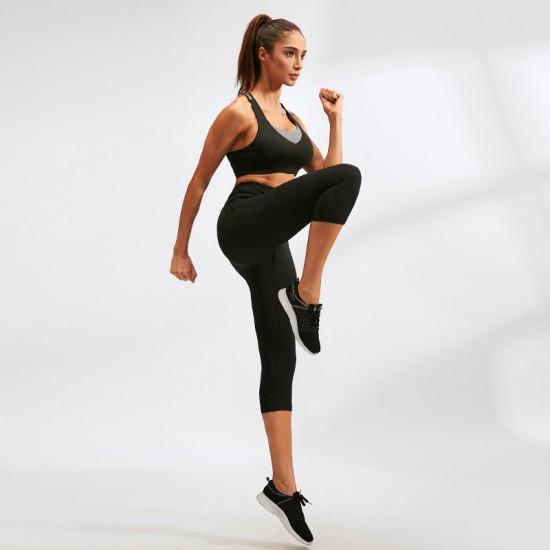 Women's yoga pants, pocket fitness running sports, elastic quick-drying pants, high-waisted, height-lifting tight 3/4 pants 92303 Women's yoga pants, pocket fitness running sports, elastic quick-drying pants, high-waisted, height-lifting tight 3/4 pants 92303