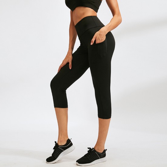 Women's yoga pants, pocket fitness running sports, elastic quick-drying pants, high-waisted, height-lifting tight 3/4 pants 92303 Women's yoga pants, pocket fitness running sports, elastic quick-drying pants, high-waisted, height-lifting tight 3/4 pants 92303