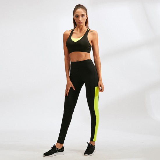 Women's yoga long pants, side pocket fitness running elastic tight amazon quick-drying sweat-wicking long pants 2088