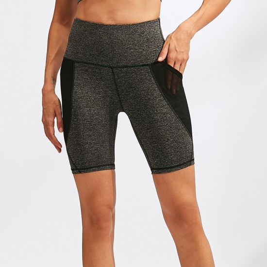 Women's high-waisted yoga pants with mesh pockets, running training exercise tight-fitting elastic quick-drying fitness shorts 2024