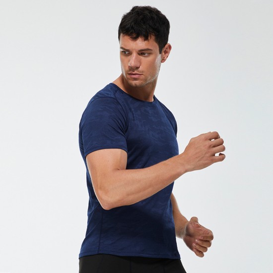 Men's sports short-sleeved loose casual dress rehearsal sweat fitness wear running training high-elasticity quick-drying clothes 01212