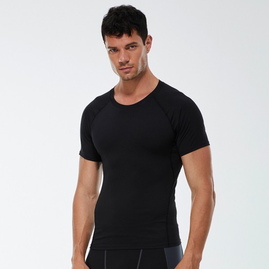 Men's Quick-drying Clothes Short-sleeved Sports Running Fitness Clothes Sweat-wicking T-shirt High Elasticity Training Short-sleeved Jacket 01217
