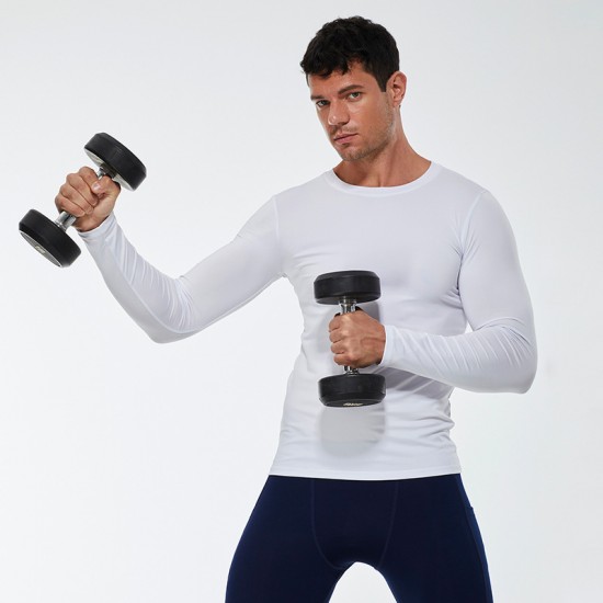 Solid color Men's PRO Fitness Exercise Running Tight T-shirt Elastic Sweat-wicking Quick-drying long-sleeved shirt 4002
