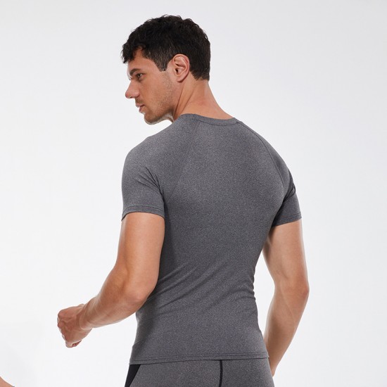 Men's Quick-drying Clothes Short-sleeved Sports Running Fitness Clothes Sweat-wicking T-shirt High Elasticity Training Short-sleeved Jacket 01217