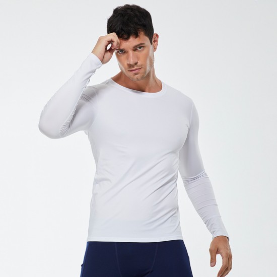 Solid color Men's PRO Fitness Exercise Running Tight T-shirt Elastic Sweat-wicking Quick-drying long-sleeved shirt 4002