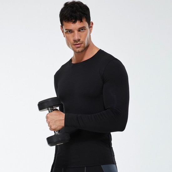 Solid color Men's PRO Fitness Exercise Running Tight T-shirt Elastic Sweat-wicking Quick-drying long-sleeved shirt 4002