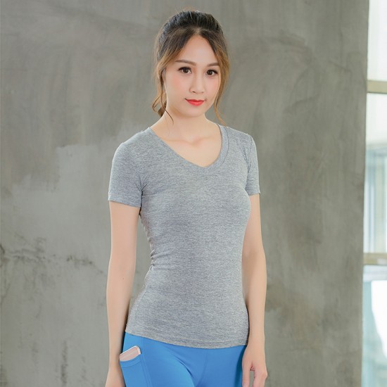 Women's V-neck tight short-sleeved PRO fitness running exercise Amazon wish quick-drying T-shirt 2118 Women's V-neck tight short-sleeved PRO fitness running exercise Amazon wish quick-drying T-shirt 2118