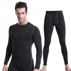 Men's Tight training Suit PRO Sports and Fitness Set Sweat-wicking quick-drying clothes Long sleeves + long pants 1019+1020