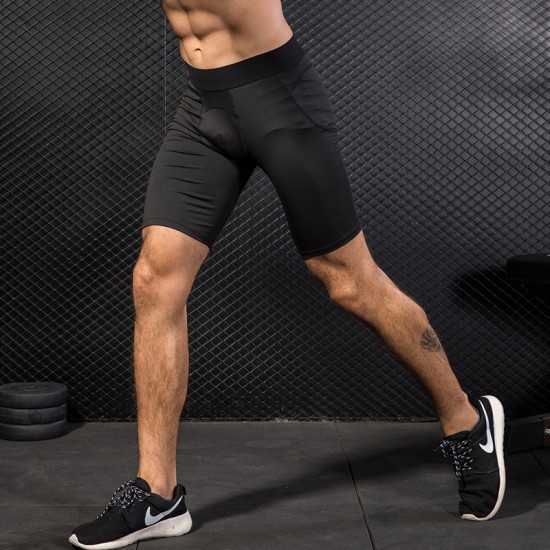 Men's Pro Tight Shorts Sports Training Fitness Running Mesh Stitching Quick-drying Elastic Shorts 1044