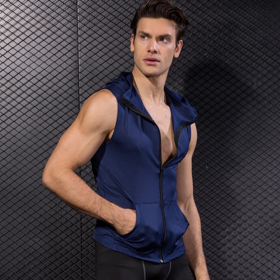 Men's tight-fitting sleeveless vest, running training fitness suit, zipper hooded quick-drying coat 9006 Men's tight-fitting sleeveless vest, running training fitness suit, zipper hooded quick-drying coat 9006