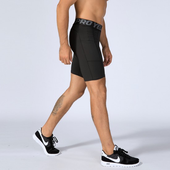 Men's Pro Fitness Shorts With Pocket Sports Running Training Sweat-wicking Quick-drying Elastic Tight Shorts 1084 Men's Pro Fitness Shorts With Pocket Sports Running Training Sweat-wicking Quick-drying Elastic Tight Shorts 1084