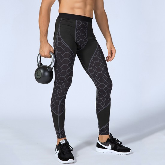 Men's fitness long pants printed patchwork sports running training sweat-wicking quick-drying high-elasticity tight long pants 4070 Men's fitness long pants printed patchwork sports running training sweat-wicking quick-drying high-elasticity tight long pants 4070