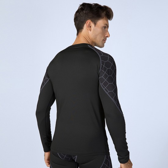Men's fitness print patchwork long-sleeved sports running training sweat-wicking quick-drying high-elasticity tight clothes 4019 Men's fitness print patchwork long-sleeved sports running training sweat-wicking quick-drying high-elasticity tight clothes 4019