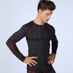 Men's fitness print patchwork long-sleeved sports running training sweat-wicking quick-drying high-elasticity tight clothes 4019
