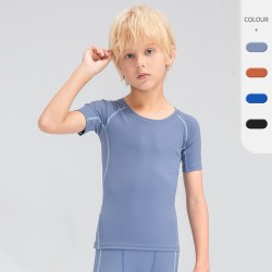 Boys' tight-fitting fitness short-sleeved nylon high-elasticity quick-drying sports short-sleeved children's basketball training suit 33211