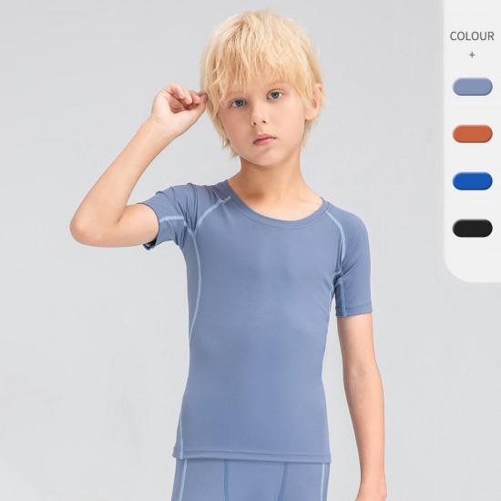Boys' tight-fitting fitness short-sleeved nylon high-elasticity quick-drying sports short-sleeved children's basketball training suit 33211 Boys' tight-fitting fitness short-sleeved nylon high-elasticity quick-drying sports short-sleeved children's basketball training suit 33211