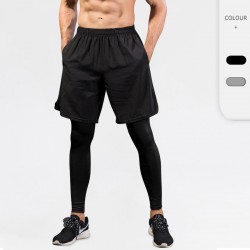 Men's Tights Fake Two-piece Fitness Sports Running Training Amazon Casual Stretch Quick-drying Trousers 7010