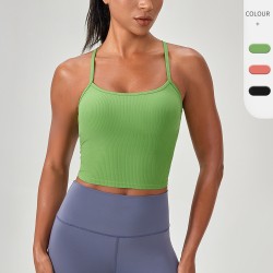 European and American yoga vest, women's chest pad, ribbed tight sports top, strappy running and fitness vest 52165
