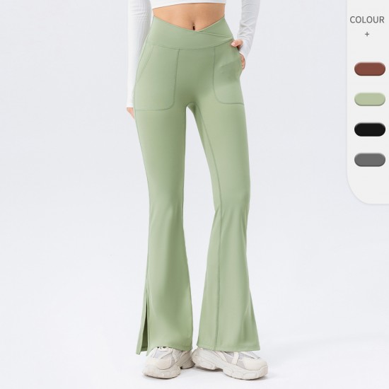 European and American nude yoga flared pants, women's crossed high-waisted, hip-lifting, wide-leg pants, breathable fitness and sports long pants 42309 European and American nude yoga flared pants, women's crossed high-waisted, hip-lifting, wide-leg pants, breathable fitness and sports long pants 42309