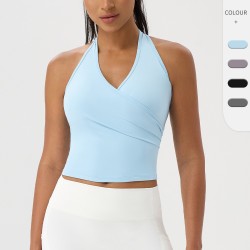 European and American women's yoga wear, neckband vest, V-neck, nude feel, quick-drying fitness running vest top 52178