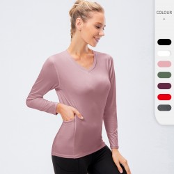New autumn and winter yoga wear for women, long-sleeved quick-drying elastic tight T-shirt for running and sports, fitness top 12525