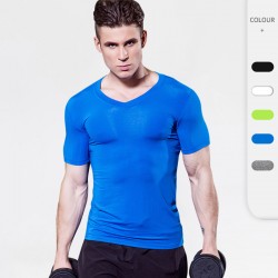 Men's V-neck tight short-sleeved PRO fitness running exercise training high-elasticity quick-drying T-shirt 1118