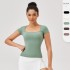 Women's spring and summer square-neck sports short-sleeved, slimming, tight, quick-drying running and fitness T-shirt, nude and breathable yoga wear top