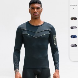 Men's fitness wear, long-sleeved quick-drying outdoor running T-shirt, moisture-wicking, tight height and elastic training suit 91502