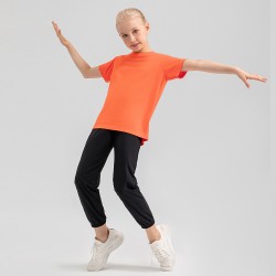 Children's and girls' pure cotton loose sports T-shirts, sweat-absorbing and breathable, short-sleeved outdoor running training, printed with D15015