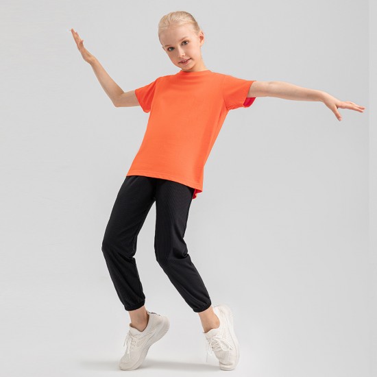 Children's and girls' pure cotton loose sports T-shirts, sweat-absorbing and breathable, short-sleeved outdoor running training, printed with D15015 Children's and girls' pure cotton loose sports T-shirts, sweat-absorbing and breathable, short-sleeved outdoor running training, printed with D15015