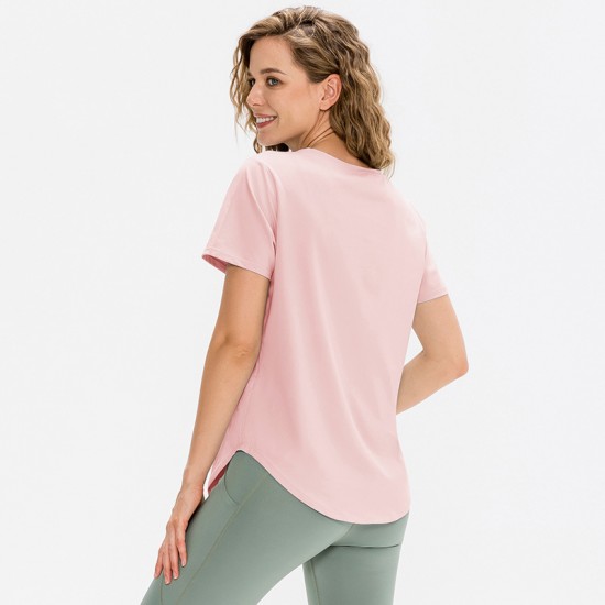 Women's Loose Yoga Short-sleeved Breathable Running Sports Top Casual T-shirt Elastic Quick-drying Fitness 12218