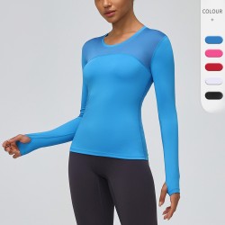 Women's tight PRO fitness Running Yoga T-shirt, sweat-wicking quick-drying mesh spliced elastic long sleeve 2029
