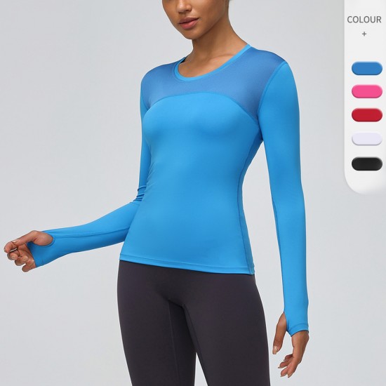Women's tight PRO fitness Running Yoga T-shirt, sweat-wicking quick-drying mesh spliced elastic long sleeve 2029 Women's tight PRO fitness Running Yoga T-shirt, sweat-wicking quick-drying mesh spliced elastic long sleeve 2029