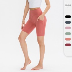 Ladies' pocket yoga shorts, tight-fitting waist, peach-hip fitness quick-drying shorts, running sports pants 12419