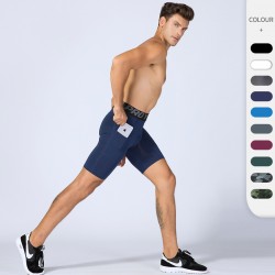 Men's Pro Fitness Shorts With Pocket Sports Running Training Sweat-wicking Quick-drying Elastic Tight Shorts 1084
