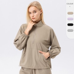 Autumn and winter sports sweatshirt, women's stand-up collar, half-zipper, quick-drying, breathable, long-sleeved, loose, casual sports and fitness top