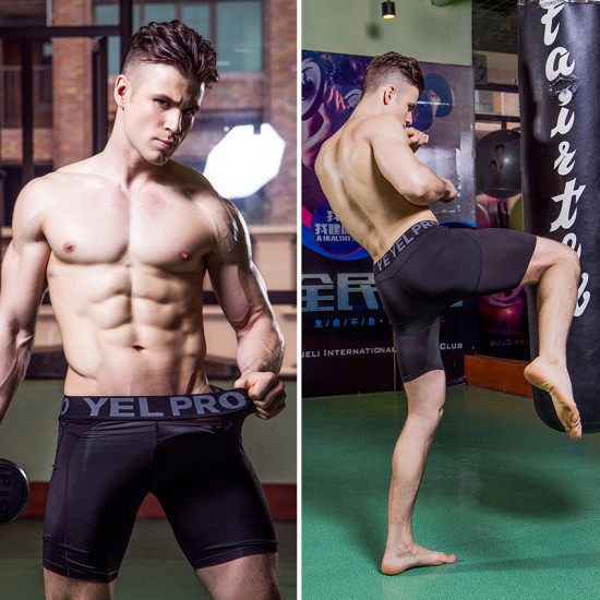 Men's Pro Sports Shorts Fitness Training Running Elastic Quick-drying Mesh Breathable Tight Shorts 1045