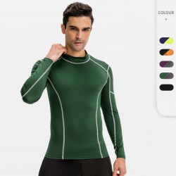 Men's fitness long-sleeved high-elasticity tight quick-drying clothes, running training wear, high-neck color-blocked sports top 01506