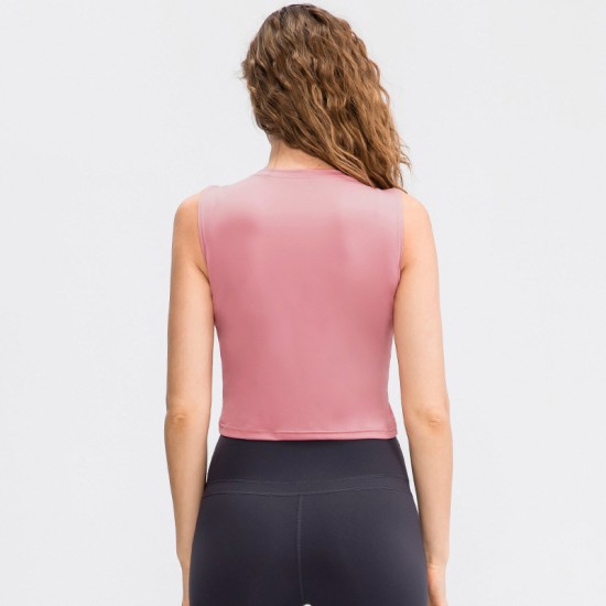 Women's fitness vest with round neck, breathable sports running top, quick-drying, elastic and slimming yoga vest 02116