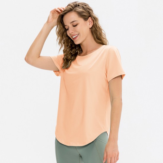 Women's Loose Yoga Short-sleeved Breathable Running Sports Top Casual T-shirt Elastic Quick-drying Fitness 12218