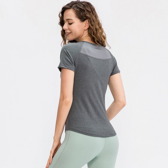 Women's Tight Yoga Short Sleeve Crew Neck Sports T-shirt Mesh Breathable High Elastic Quick-drying Running Fitness Clothing 02216 Women's Tight Yoga Short Sleeve Crew Neck Sports T-shirt Mesh Breathable High Elastic Quick-drying Running Fitness Clothing 02216