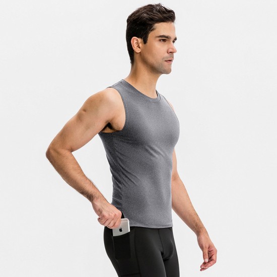 Men's fitness vest, tight training round-neck waistcoat, high-elasticity quick-drying sports running top 01106