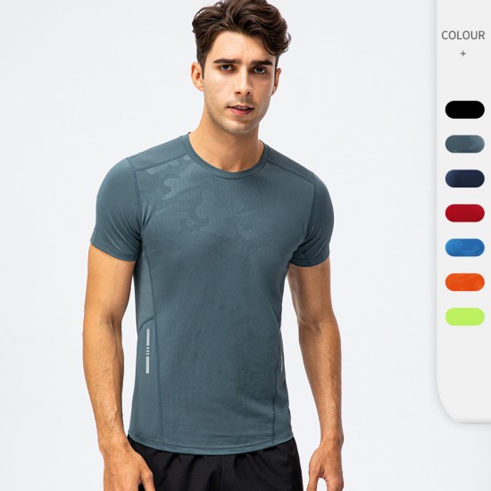 Reflective printed quick-drying sports short-sleeved running training T-shirt for men and women, loose and breathable fitness wear D15009