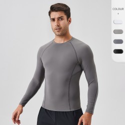 Men's Sports Fitness Suit Nylon Outdoor Training Tight Compression Quick-drying T-shirt Top Breathable Running Fitness Long Sleeve