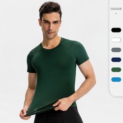Men's Pro Fitness Short Sleeve Tight Running Training Sportswear High Elastic Sweat-wicking Quick-drying Jacket T-shirt 01219