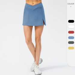 Spring and summer fitness sports short skirt, fake two tennis culots, running casual anti-exposure slit skirt 22437
